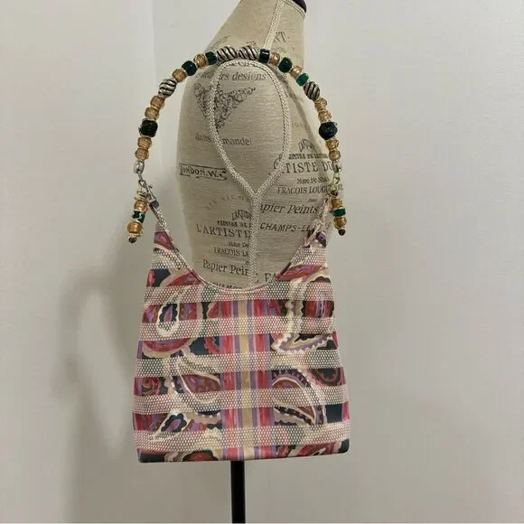 Paisley Print My Destiny Purse Handmade, One of a Kind, Glass Beaded Handle - Picture 1 of 12